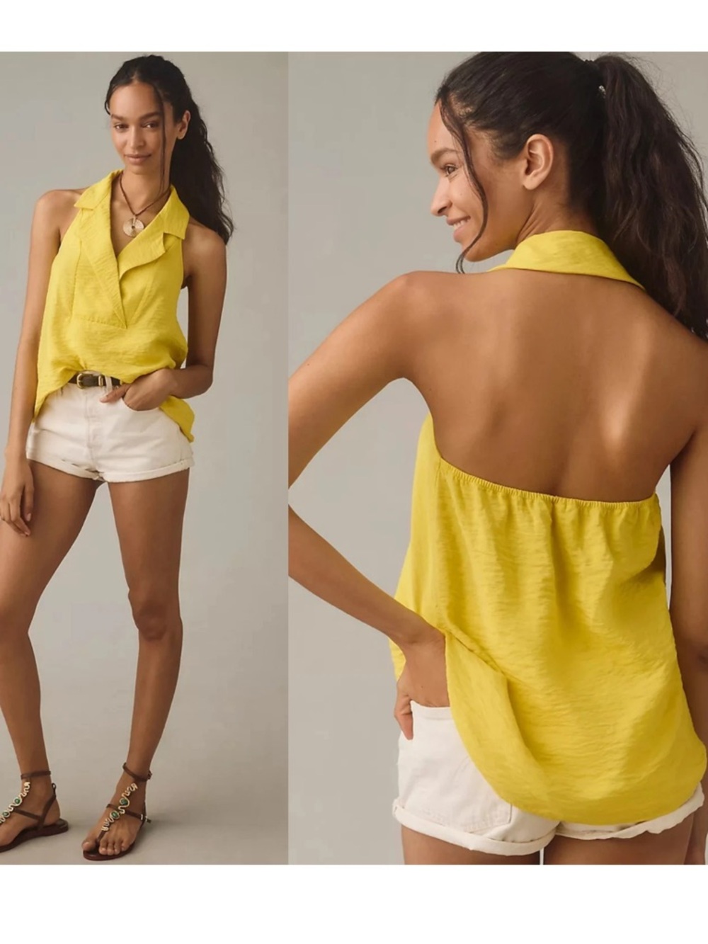 Anthropologie The Dylon Wide Placket Halter Top Yellow Sz XS NWT
